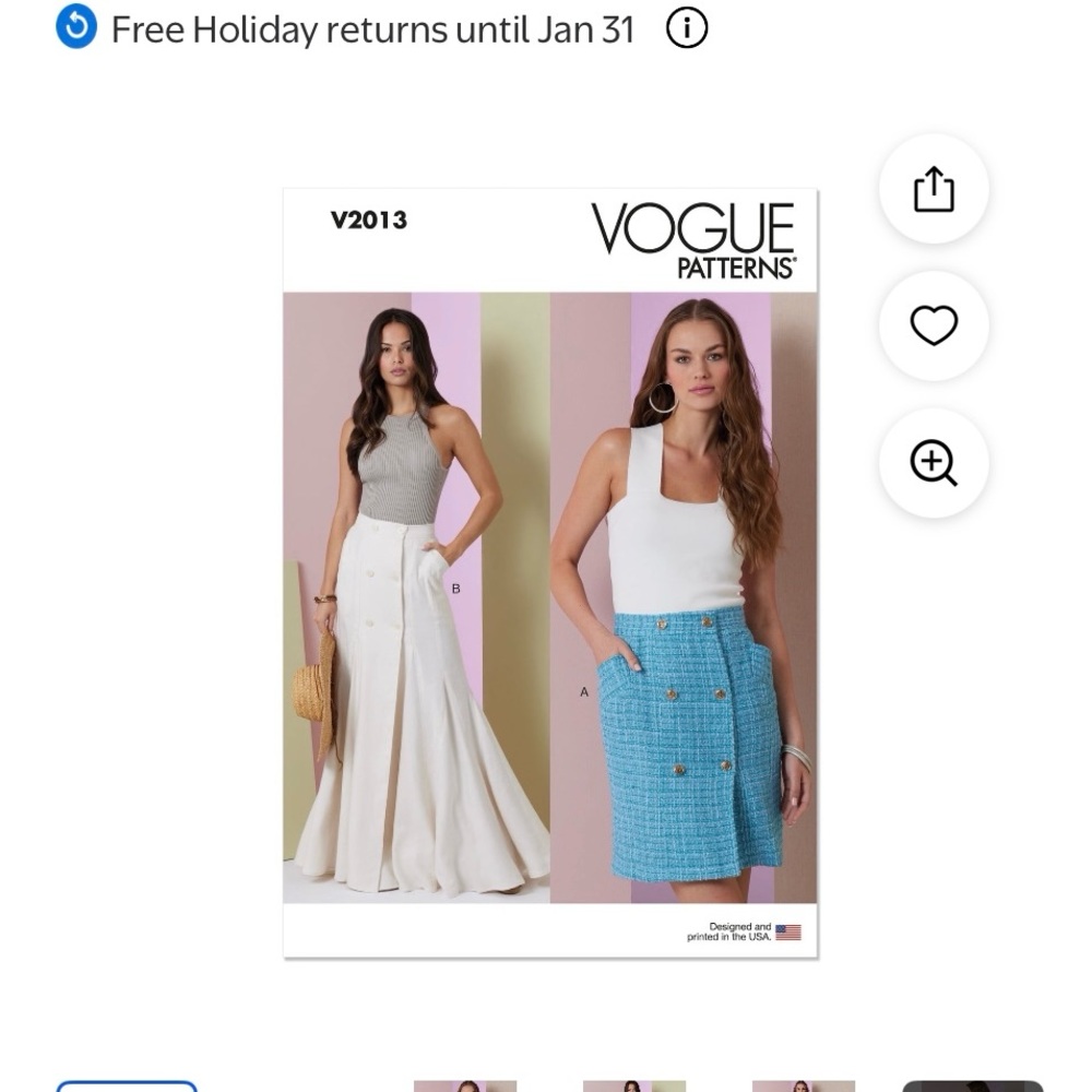 Vogue V2013 Size U5 Misses Two Lengths Skirt Sewing Pattern Brand New Uncut